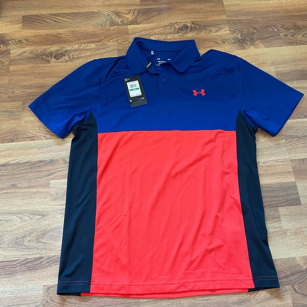Men's Blue and Red Polo Shirt
